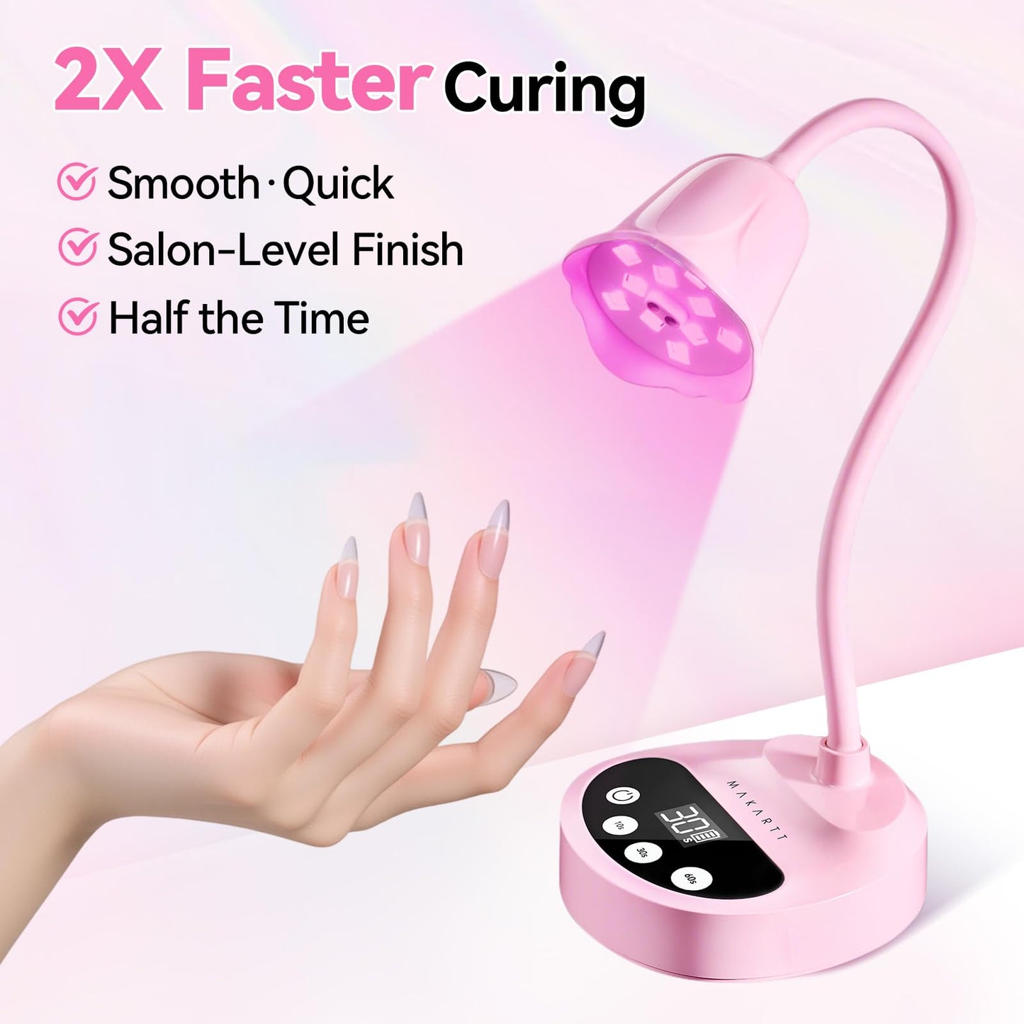 Makartt UV Nail Lamp - Gooseneck LED Nail Light with Auto Sensor & 4 Timers, Rechargeable USB Cordless Flash Cure Lamp Nail Dryer Fast Curing Gel Polish at DIY Home Salon(Pink)