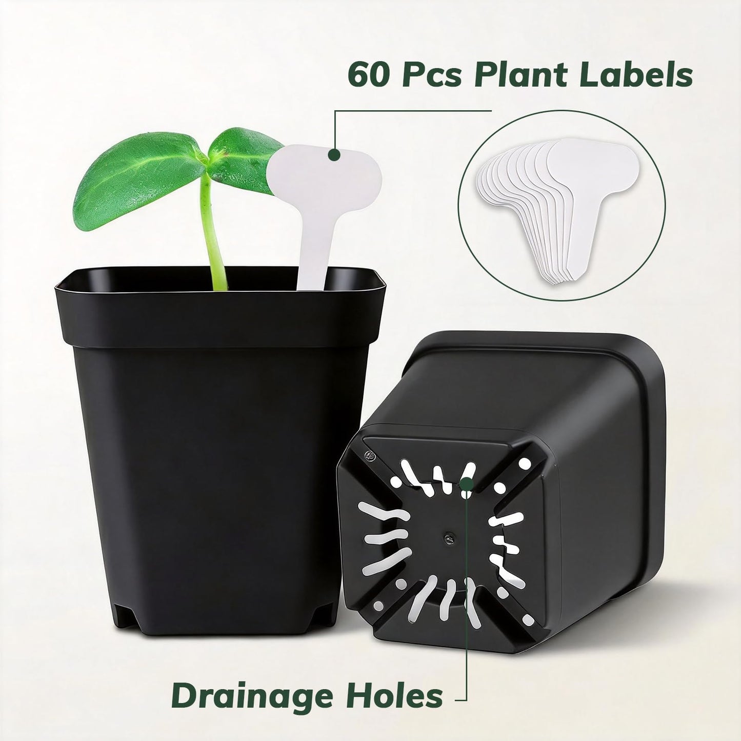 Yampahpa Nursery Pots for Plants, 4 inch Plant Pots, 60 Pack, Black