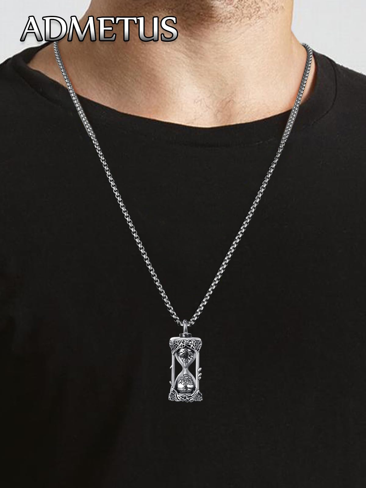 ADMETUS Tree of Life Hourglass Urn Necklaces for Ashes Silver Cremation Jewelry for Ashes for Men Ash Keepsake Pendant Memorial Gifts