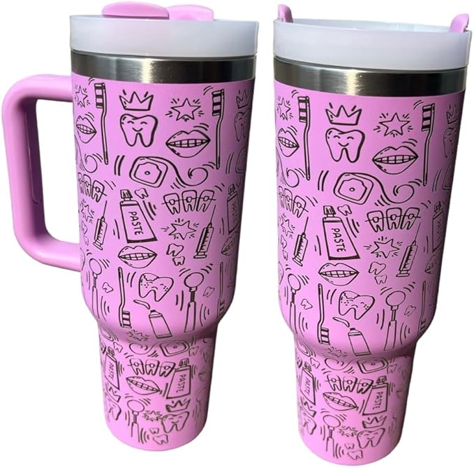 Dental hyginiest tumbler 40oz tumbler Tooth tumbler Dental water bottle Gift for dentist Gift for dental hyginiest Office gift (Purple(5)-Dental(K))