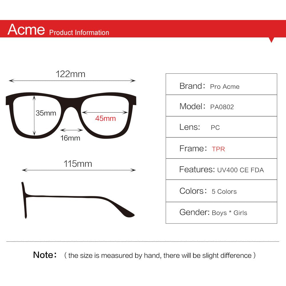 Pro Acme TPEE Rubber Flexible Kids Nerd Glasses Clear Lens Geek Fake for Costume (Age 3-10)
