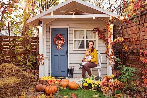 2PCS Fall Wreath Bows Thanksgiving Bows Pumpkin Stem Orange Buffalo Plaid Burlap Linen Bow for Wreath, Autumn Ribbon Bows for Thanksgiving Party Home Indoor Outdoor Decoration Wreath Ornament Supplies