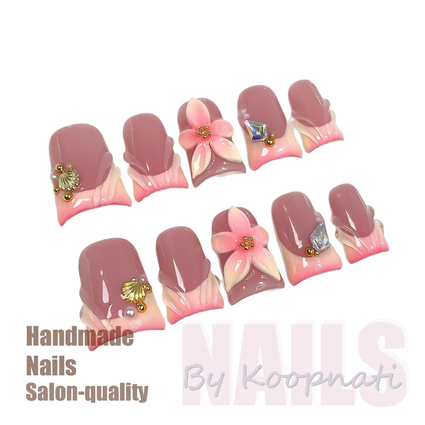 Handmade Press On Nails Short Duck Red Homemade Press On Nails French Tip With 3D Design Fake Nail Art For Women M