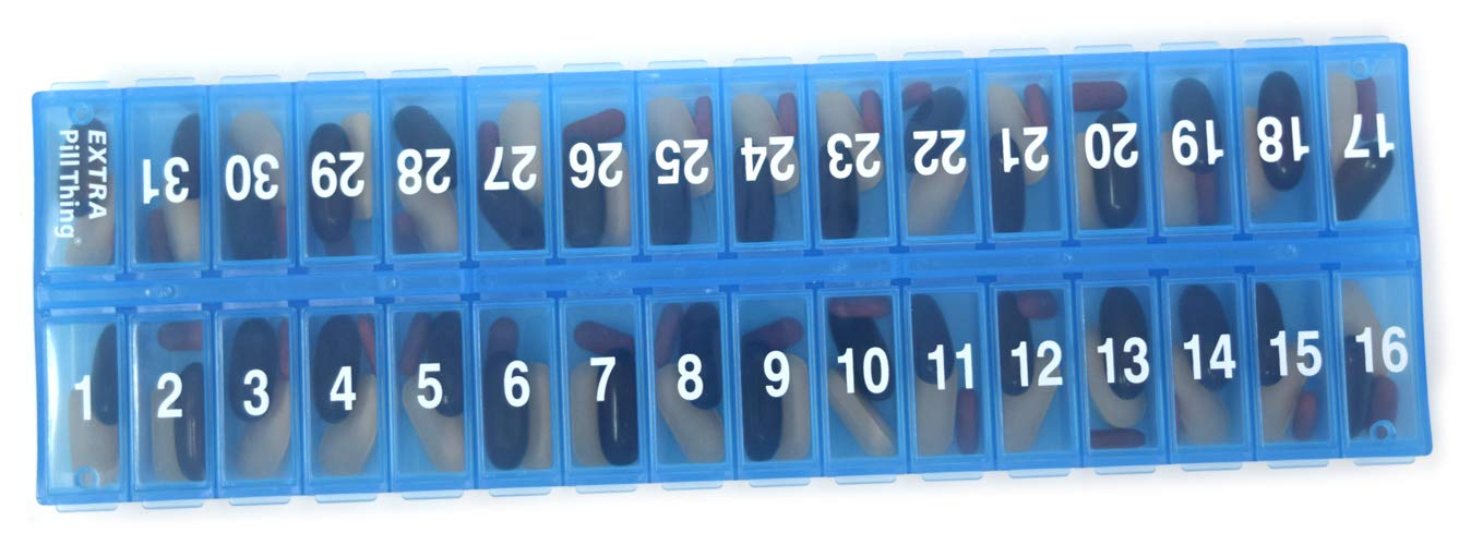 AM PM 31 Day Once-a Day Monthly Pill Planner Organizers - Large Compartment Pill Boxes Store Medications for Entire Month Plus Compartment for Extra Pills (AM/PM Yellow & Blue) BPA Free