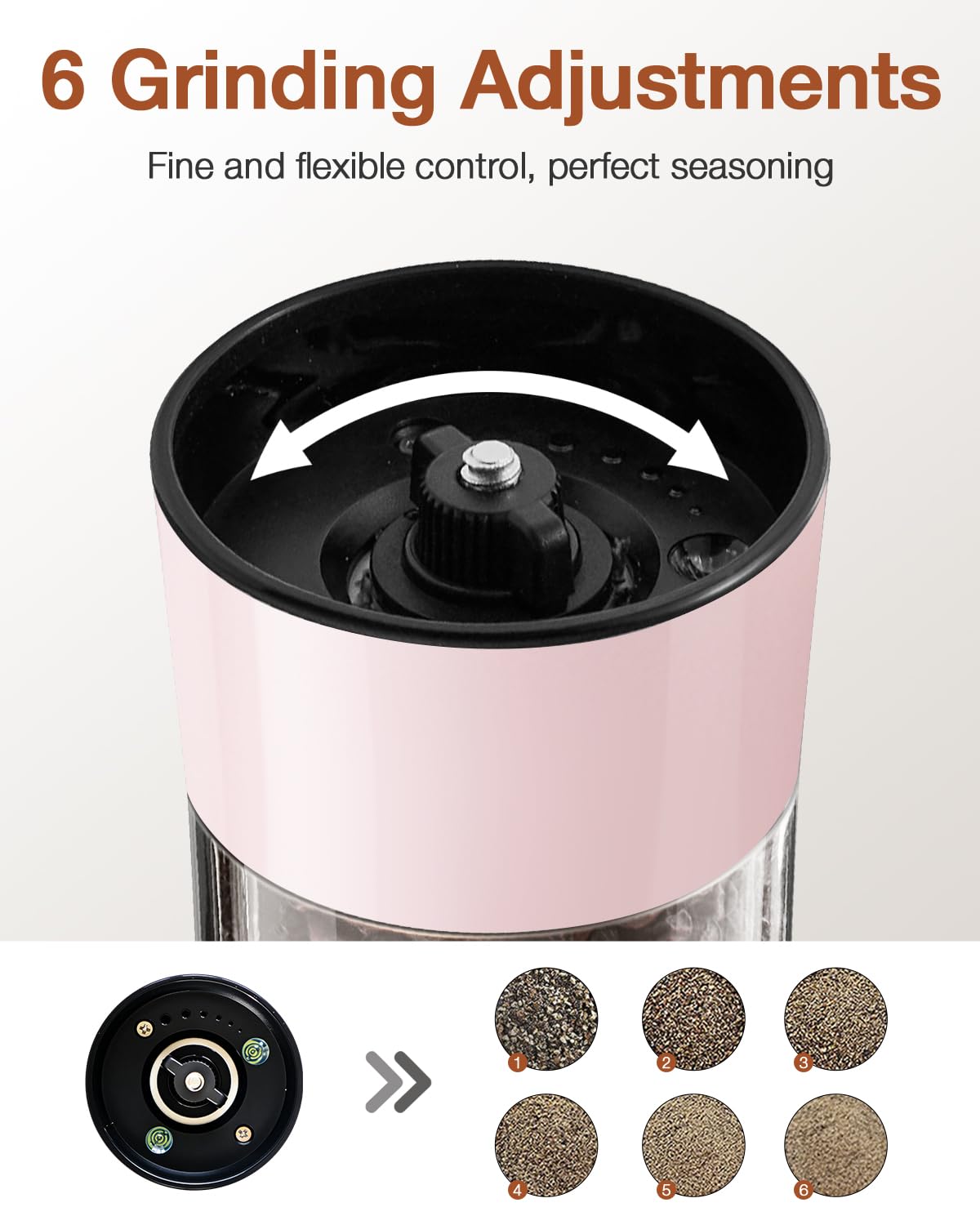 Gravity Electric Salt and Pepper Grinder Set 2-Pack, USB-C Rechargeable with LED Light, Automatic Stainless Steel Mills for Kitchen, BBQ, Dining Table & Gifts - Petal Pink