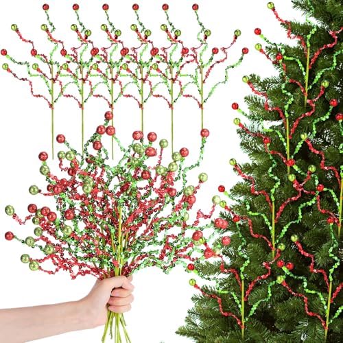 Norme 12 Pcs Christmas Tree Picks Elegant Style, 13.8" Red Green Glitter