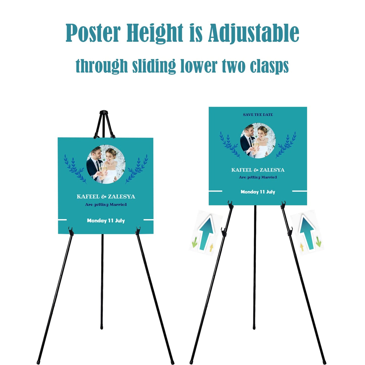 63" Easel Stand for Wedding Sign - Adjustable Easels for Display Painting Canvas - Metal Floor Easels with Portable Bag Fit for Lobby,Exhibition,Holds 4lbs,2Pack