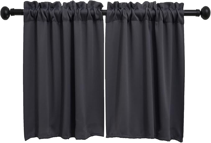 Pickluc Dark Grey Cafe Curtain - Half Window, 36x30 Inches, Rod Pocket, Blackout for Small Windows, 2 Panels