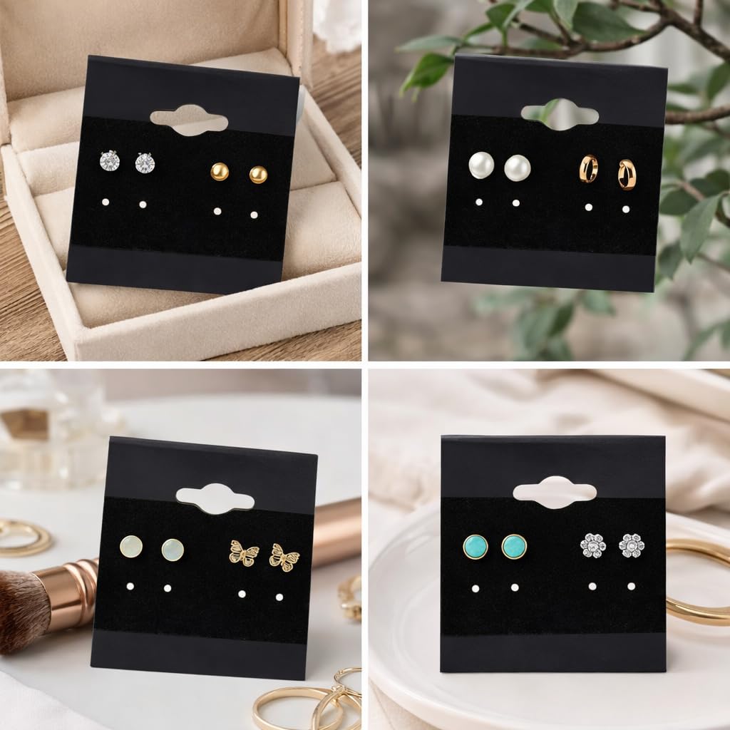 Adorox 200 Piece Black Earring Card Holders with Back Hook – Perfect for Earring Display and Organization
