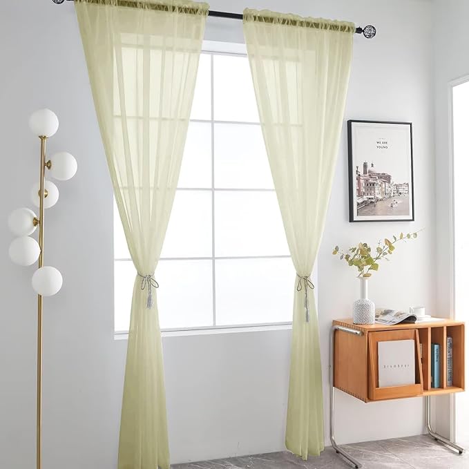 SpaceDresser Basic Rod Pocket Sheer Voile Window Curtain Panels Sage Green 1 Pair 2 Panels 52 Width 84 Inch Long for Kitchen Bedroom Children Living Room Yard（Sage Green, 52W x 84L）