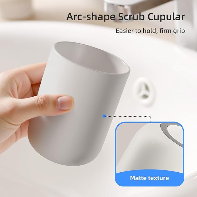 MOPMS Toothbrush Cup 13oz 380ml, Unbreakable Reusable Bathroom Tumbler 1Pc, Non-Slip Plastic Bathroom Cup Toothbrush Holders for Bathroom, Grey