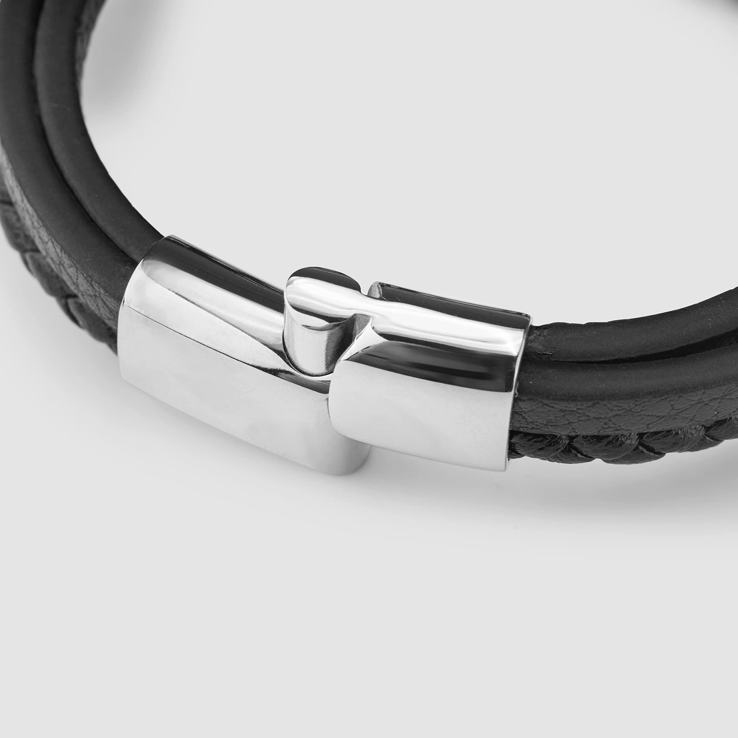 SERASAR Mens Silver Bracelets 17cm Bracelet Men Gift Box Genuine Leather Cowhide Braided Magnetic Clasp Multi Layer Wrap Rope Man Mans Male Band Jewelry Magnet Accessories