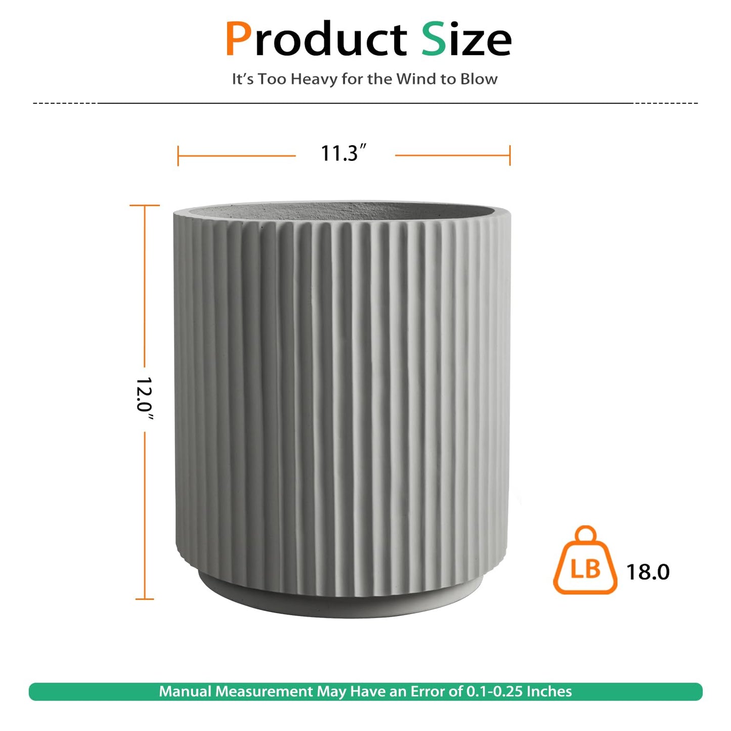 Heyzier Round Concrete Planter Outdoor Indoor, Large Cement Plant Pots for Flowers (Vertical Gray, 12 inch)