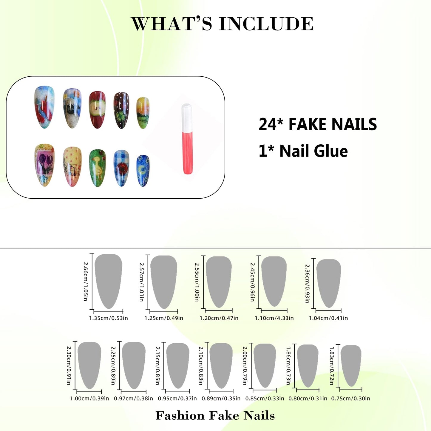 IMRAIN Press on Nails Medium Almond Fake Nails with Cute Pattern Design Blue Red Acrylic False Nails Y2K Summer Full Cover Artificial Stick on Nails for Women Girls 24Pcs