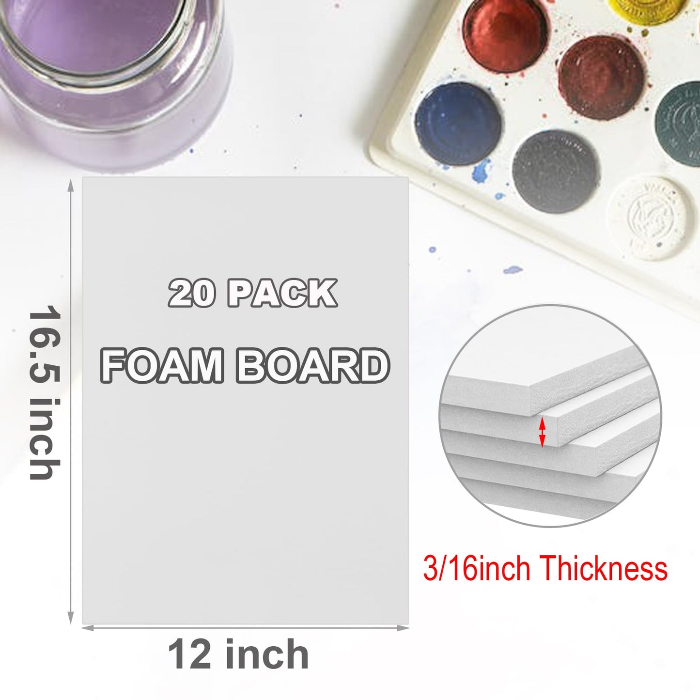 20 Pack White Foam Boards 12x16.5 inch, 3/16" Thick Foam Core Board for Projects, White Bulk Poster Board for Signboards, A3 Styrofoam Boards Sheets Perfect for Crafts, Art, Display