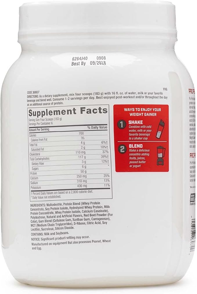 GNC Pro Performance Weight Gainer Protein Powder, 50g Protein, High Calorie, 700 Calories, Supports Mass and Muscle Recovery, MCT, BCAA, 3rd Party Tested, Double Strawberries and Cream, 6 Servings
