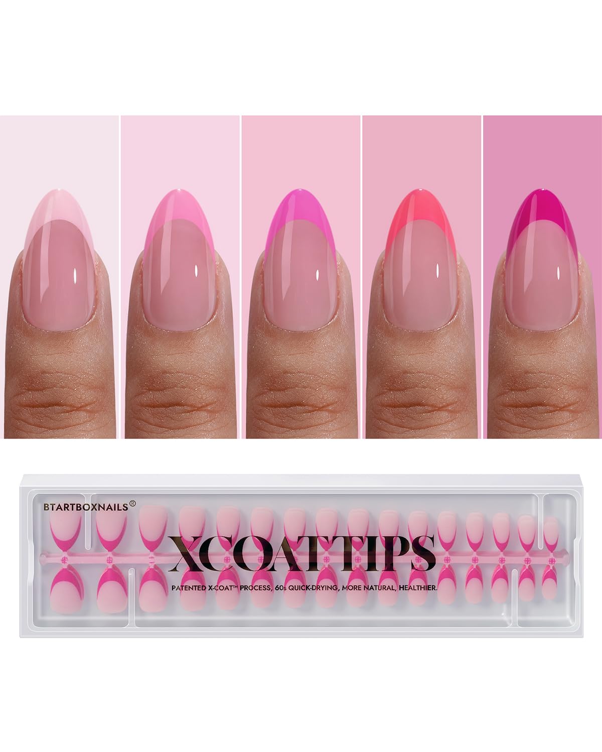 BTArtboxnails Nail Tips Builder Gel Pink French Tip Press On Nails