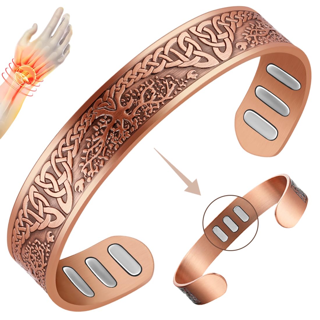 Vicmag Copper Bracelet for Men 9X Strength Magnetic Bracelet Men 99% Pure Copper with 5000 Gauss Magnets, Present Box Adjustable(Life Tree)