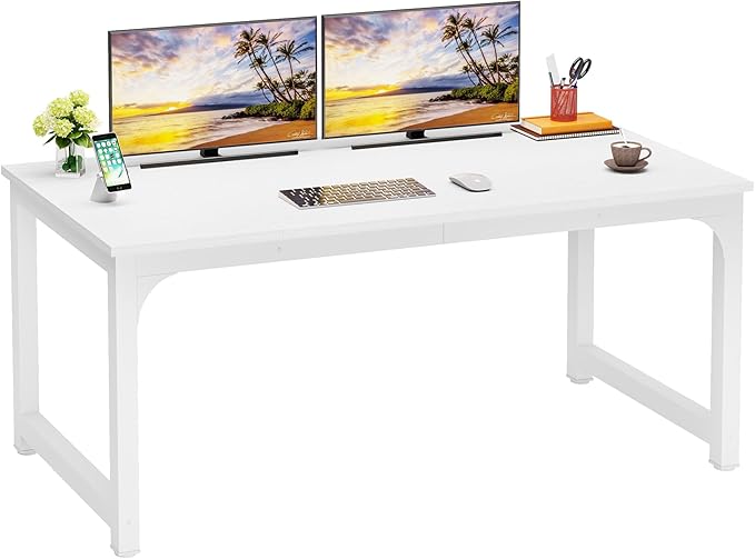 LITTLE TREE 63 Inch Large Executive Computer Office Desk, White
