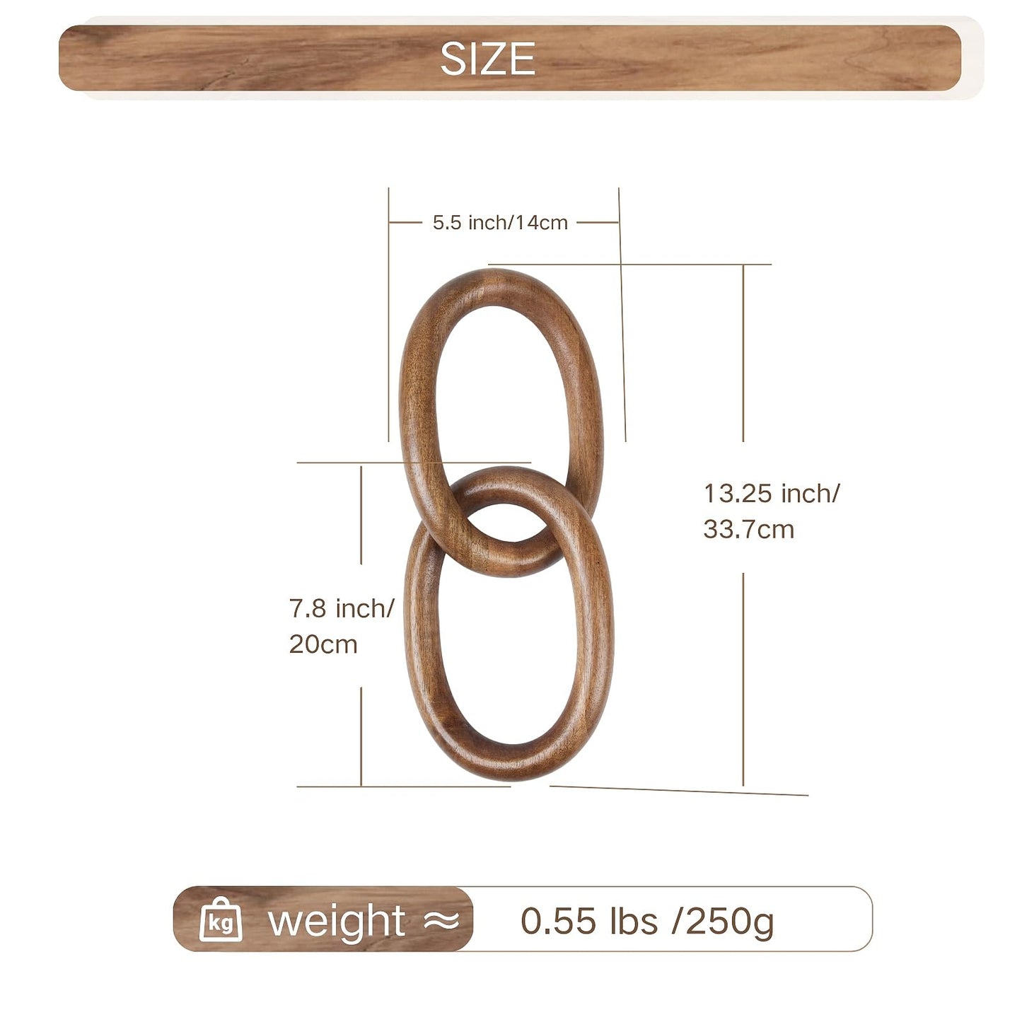 THORNIA Acacia Wood Chain Link Decor, Natural Wooden Knot Shelf Decors for Coffee Table, Bookshelf, Console Table Decorations, Decorative Handcrafted Modern Home Accent, 13x6 Inch