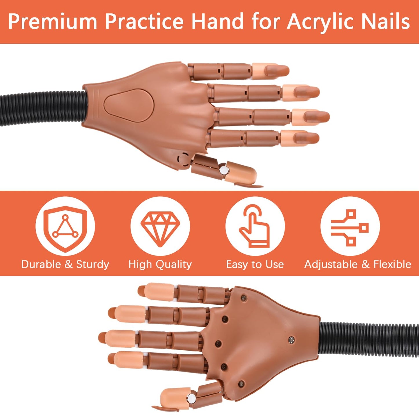 NXJ INFILILA Practice Hand for Acrylic Nails, Flexible Moveable Nail Practice Fake Hand, Manicure Trainng Kits with 200PCS Nail Tips, Files and Clipper, for DIY Manicure Salon Supplies Techs
