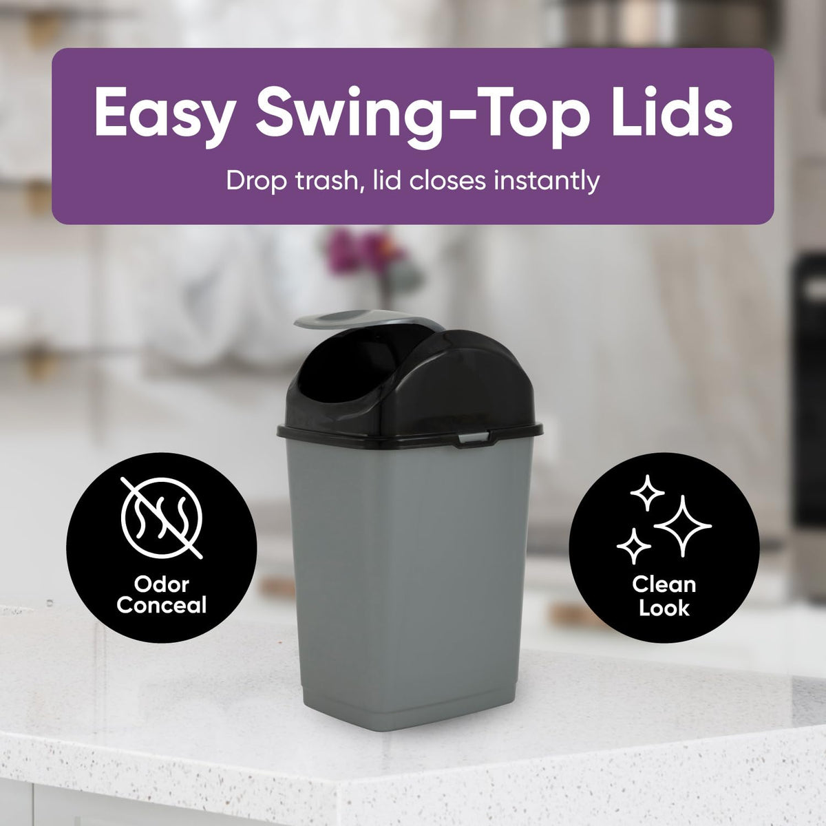Mini 1.25 Gallon and Small 2.5 Gallon Plastic Trash Cans with Swing Top Lid (2 Count)
