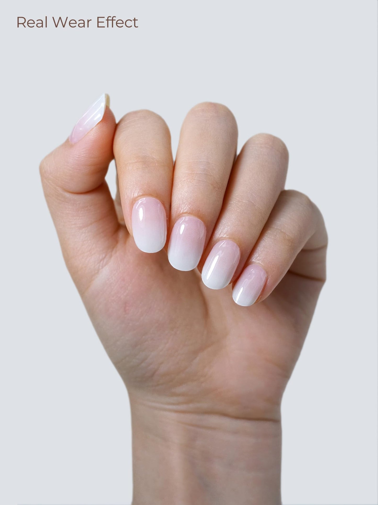 Beaolata Real Gel Nail Strips (No UV Light Needed) - 44Pcs Salon Quality Nail Stickers - Long Lasting Polish Wraps for Women, Easy Apply & Remove (Soft Swirl Pink)