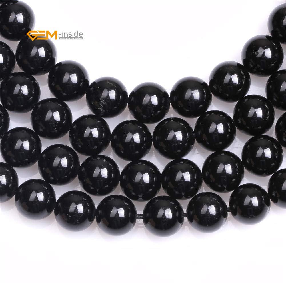 GEM-Inside Natural 8mm Round Black Tourmaline Gemstone Loose Beads Energy Power Beads for Jewelry Making 15"
