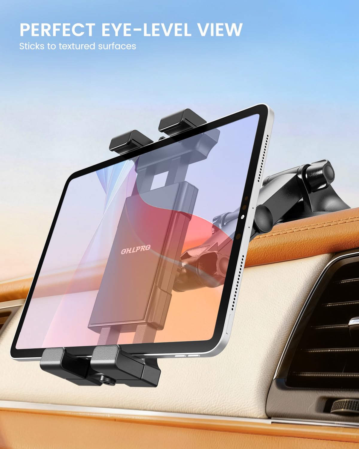 OHLPRO Tablet Holder for Car Dashboard & Windshield, Long Arm Suction Cup Tablet Mount Fits 5-17" iPad Pro/Air/Mini, Stable iPad Car Mount for Truck/SUV/Semi, Ideal Tech Gift for Drivers & Traveler