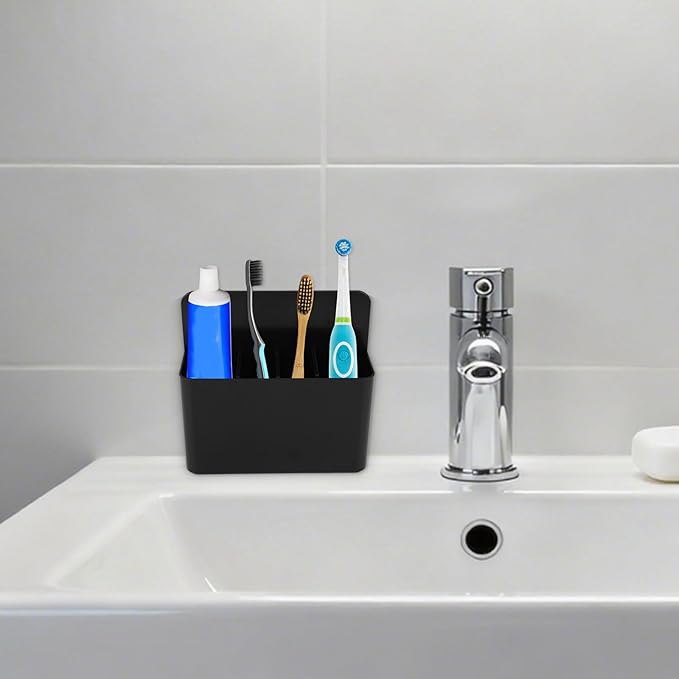 Magnetic Toothbrush Holder with Spacers, Plastic Wall-Mounted Bathroom Organizer Portable Cruise Essentials for Alaska & Caribbean Cruise Stateroom (Black)