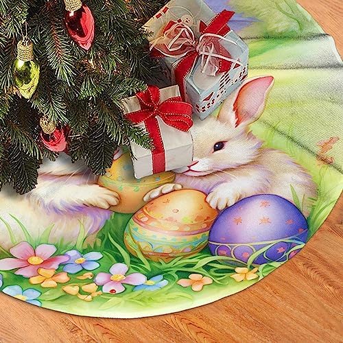 Easter Bunnies Eggs Christmas Tree Skirts 30", Xmas Tree Cloth Mats Trees Skirts for Decor Gift, Home Decoration