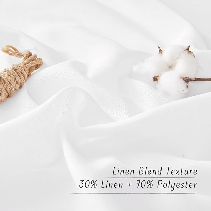 NICETOWN White Linen Curtains 96 inches Long, Grommet Thick Linen Flax Drapes Privacy Added with Light Filtering Room Divider Drapes for Bedroom/Sliding Door, W68 x L96, 2 Panels
