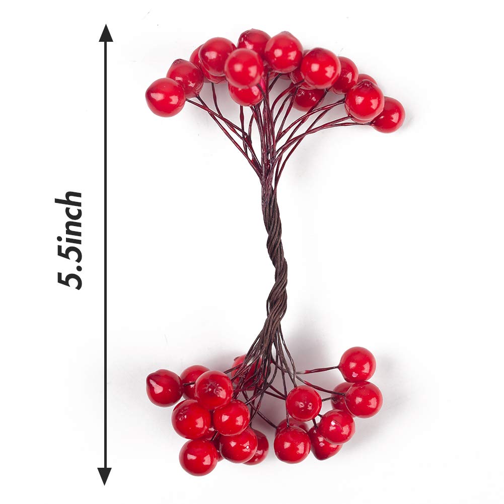 SallyFashion Artificial Red Berries on Wire Stems - 200 Stems with 400 Holly Berries for Christmas Tree, Wreaths, and Crafts