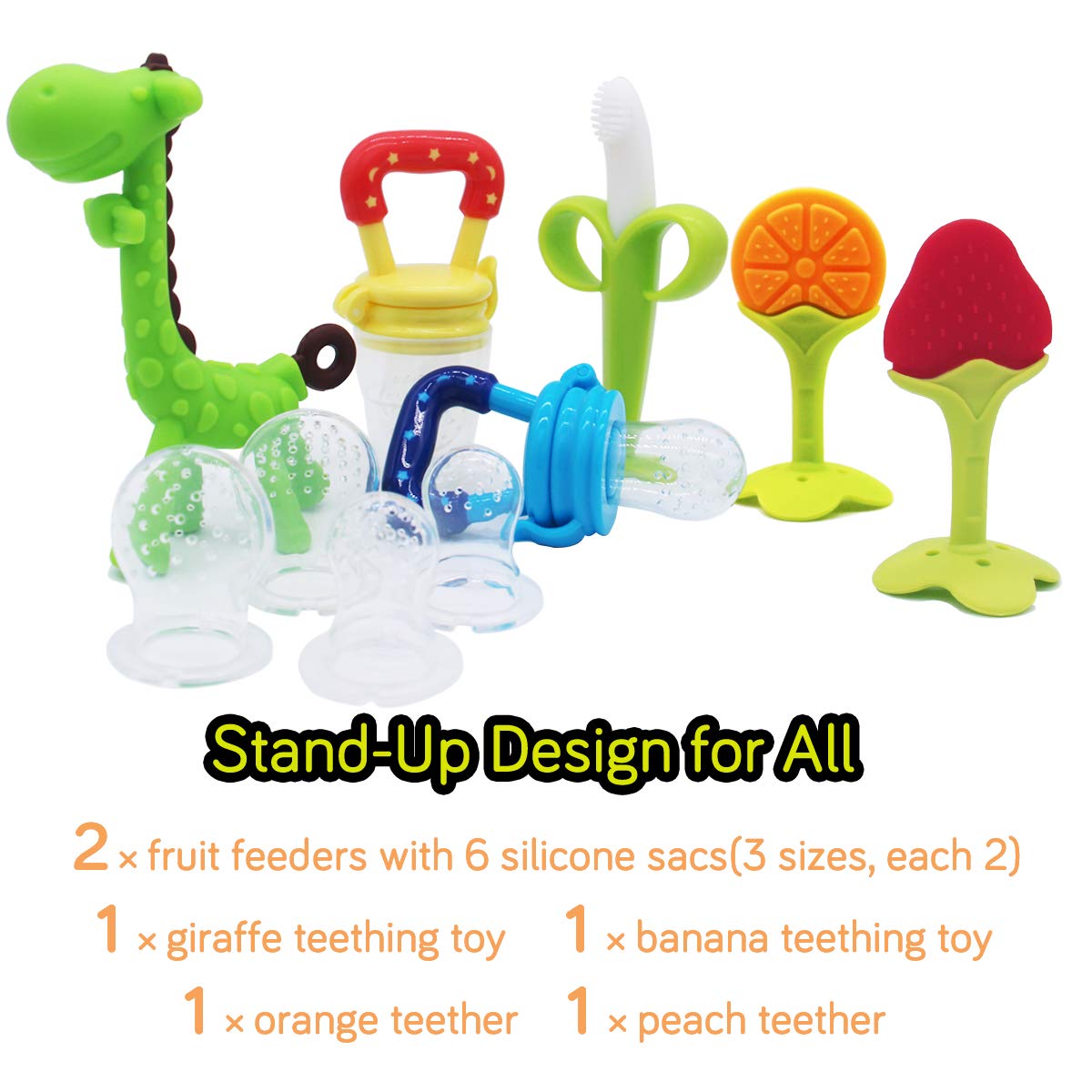Medical-Grade Teething Toys for Babies 0-6 6-12 12-18 Months - Teethers with Baby Fruit Feeders and Baby Teethers - BPA Free/Freezer Free - Soft Textures for Infant and Toddlers (Green)