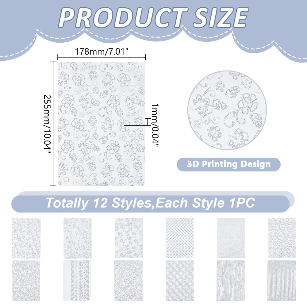 HOBBIESAY 12Pcs Clay Texture Sheet Boho Clay Texture Mats 7x10 Inch Polymer Clay Embossing Tools for Adult Women Earrings Jewelry Making