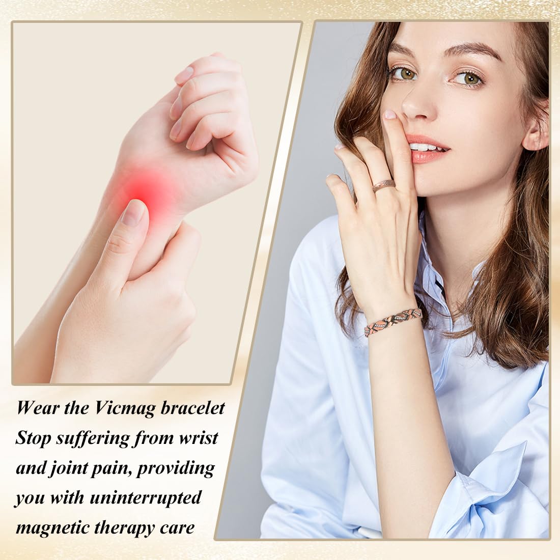 Vicmag Copper Bracelet for Women Ultra Strength Magnetic Bracelets with Effective Magnets 99.9% Pure Copper Jewelry Present with Adjustment Tool