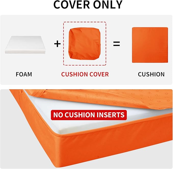 Easy-Going Waterproof Patio Cushion Covers 22x20x4 inch 4 Pack Replacement Non-Slip Outdoor Seat Cushion Slipcover with Zipper. Orange