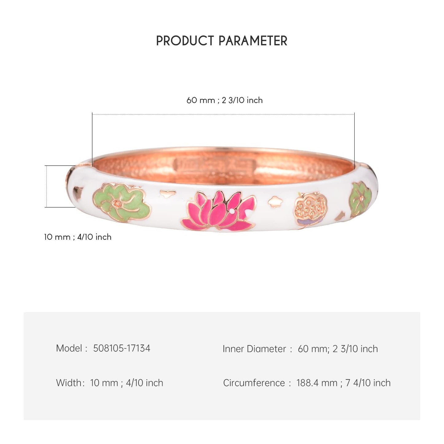 UJOY Flowers Bracelet Multi-Colors Cloisonne Wedding Jewelry Gift Women Enameled Bangles Opening Hinged 55A35 White