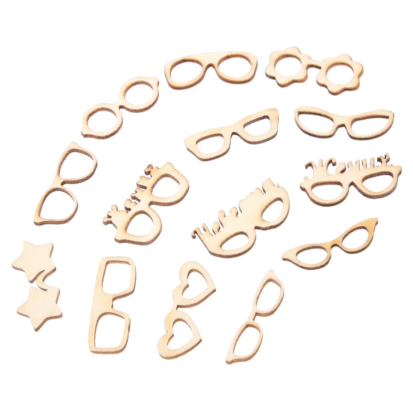 COHEALI 51Pcs Unfinished Wooden Glasses Cutouts DIY Craft Shapes Lightweight Smooth Wood Slices for Kids Painting and Creative Projects