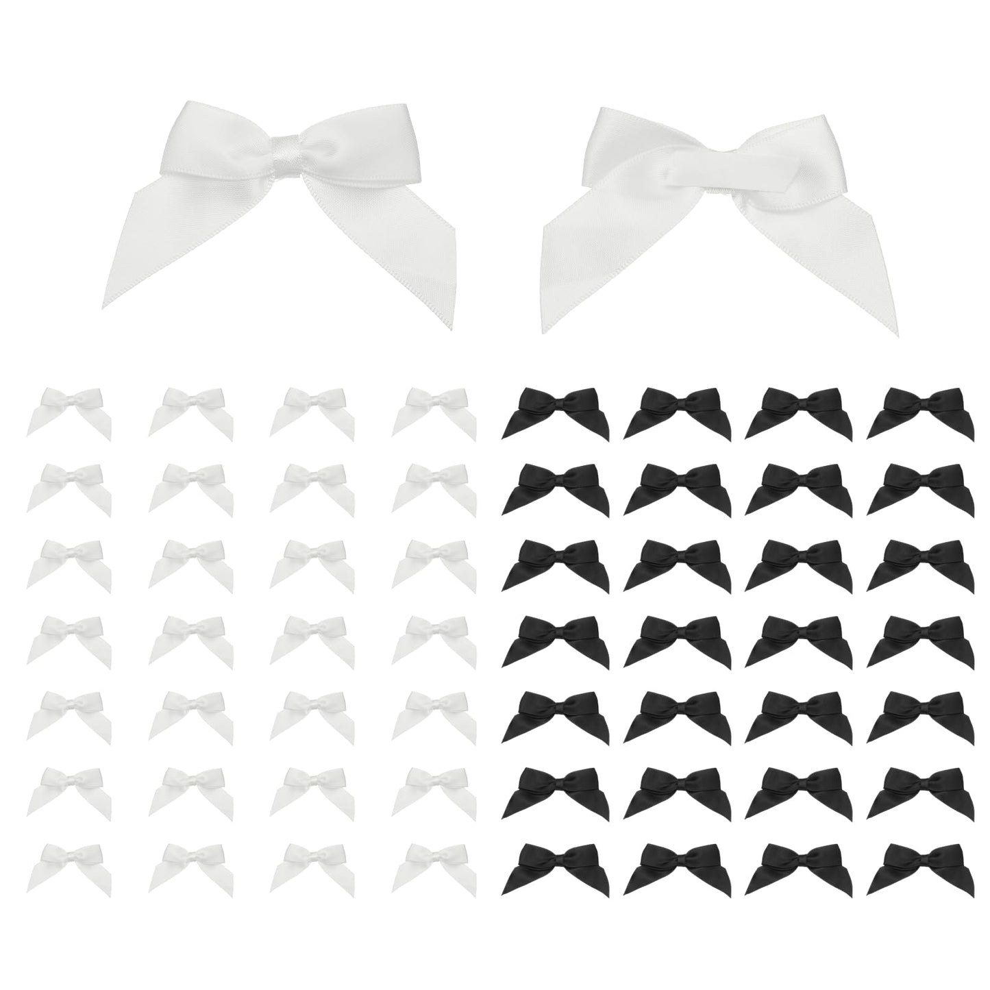 uxcell 1 Set Satin Ribbon Bows, 2.5" Self Adhesive Satin Bows Premade Craft Bow with Double-Sided Tape for Gift Wrapping Making Crafts Birthday Party Wedding Decorations, Black, White