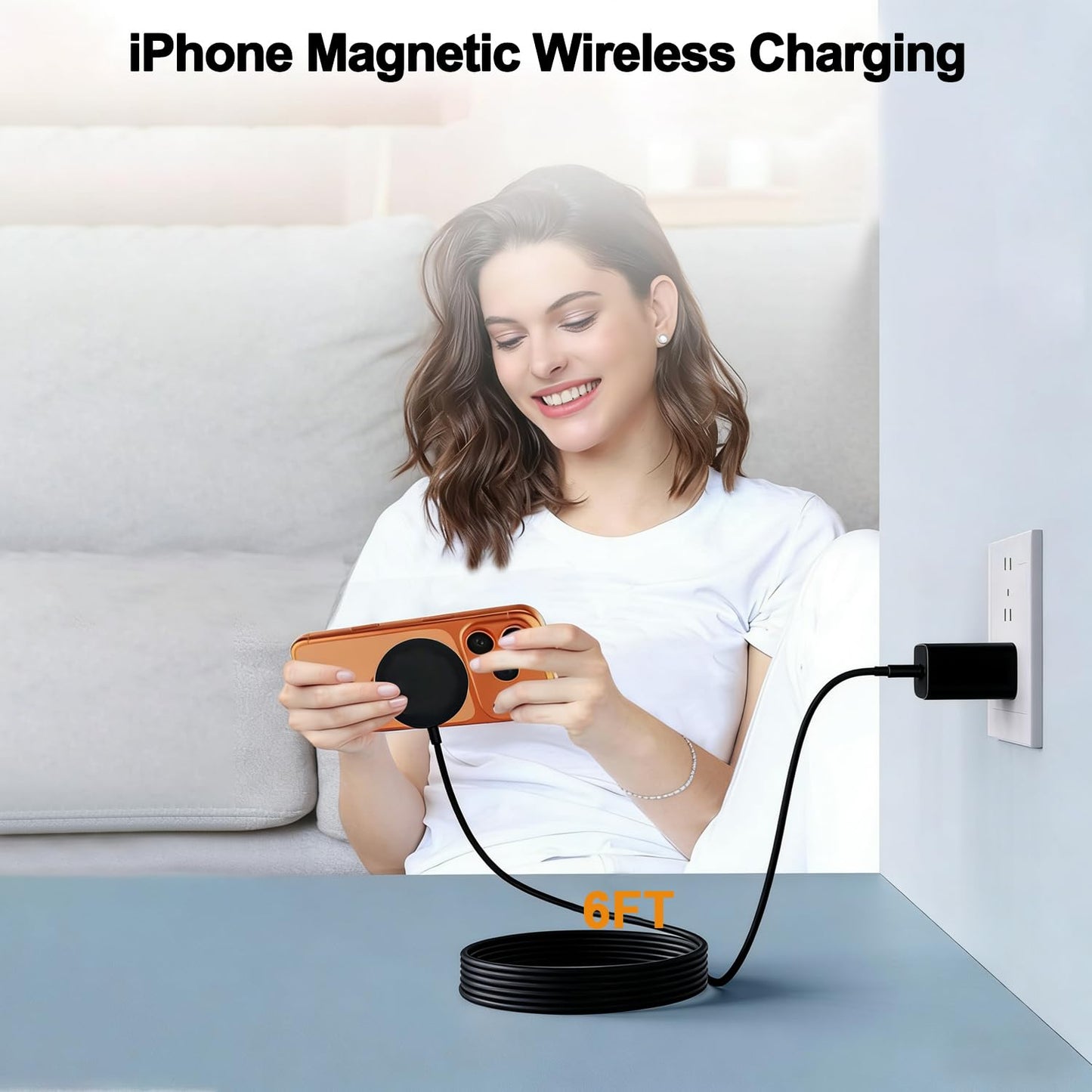 [Apple MFi Certified] iPhone Magnetic Wireless Charger 15W 6FT Mag-Safe Charging Pad with USB C Fast Wall Charger Block for iPhone 17 Pro Max/Air/16E/16 Plus/15/14/13/12/11/AirPods Pro 3/2(Black)