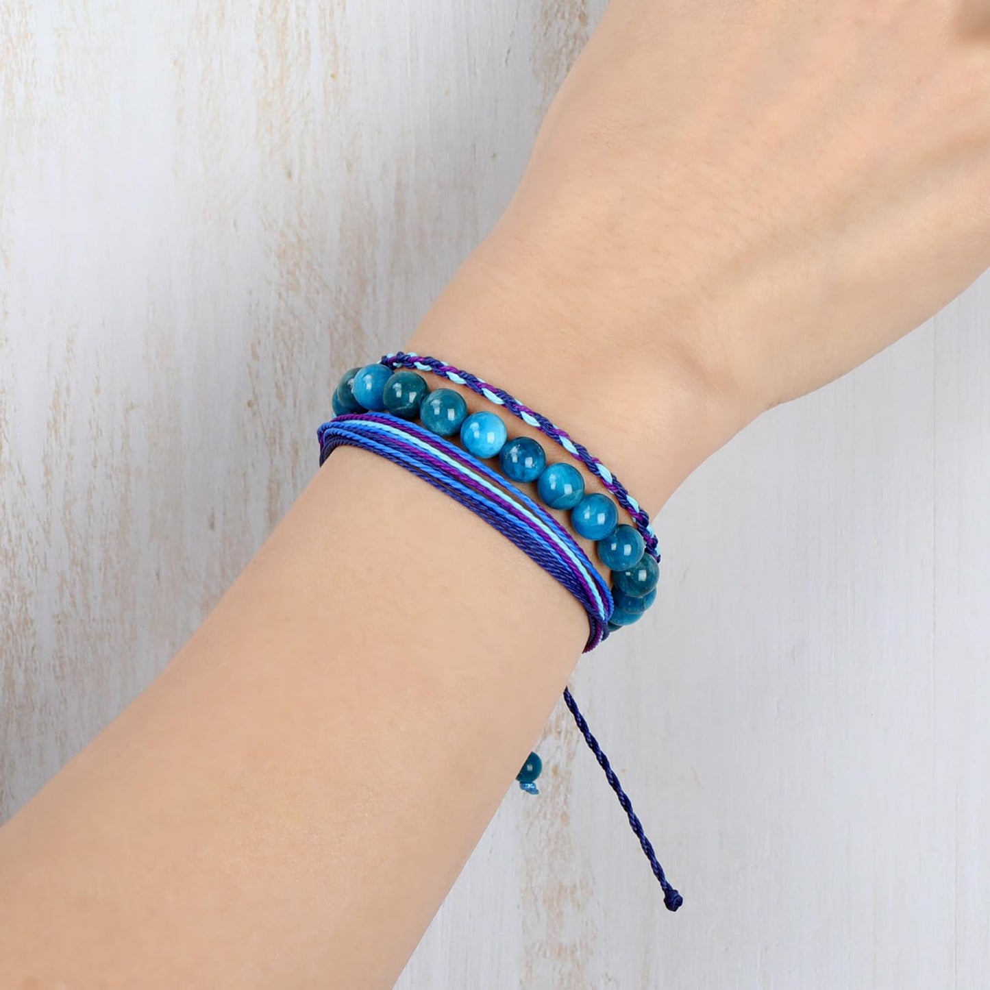 QOGIR Handmade Healing Bracelets,8mm Natural Blue Apatite Gem Stone Beads Bracelet for Men Women Gifts with 2PCS Size Adjustable Rope Bracelets