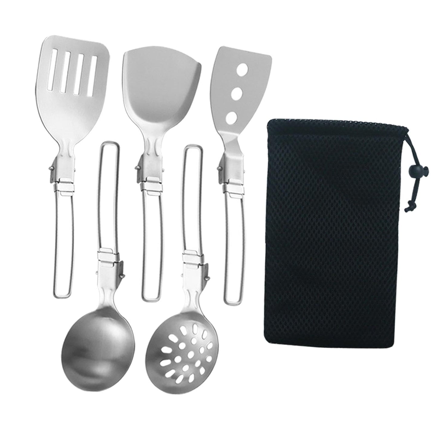 Esquirla 6Pcs Camp Cooking Utensil Set,Outdoor Kitchen Gear, Foldable Cooking Organizer Metal Camping Kitchen Utensil Set, Cookware Kit for Camp RV, BBQ