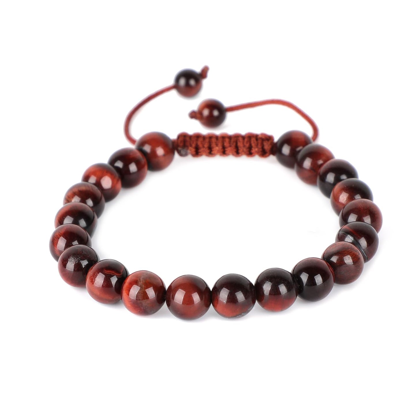 AD Beads Natural 8mm Gemstone Bracelets Healing Power Crystal Macrame Adjustable 7-9 Inch (Red Tiger's Eye)
