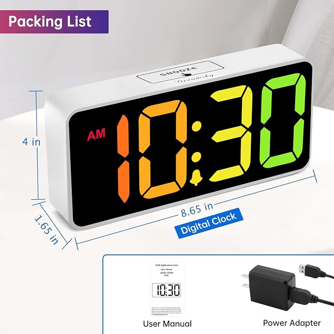 DreamSky Large Digital Alarm Clock Big Number for Seniors/Visually Impaired