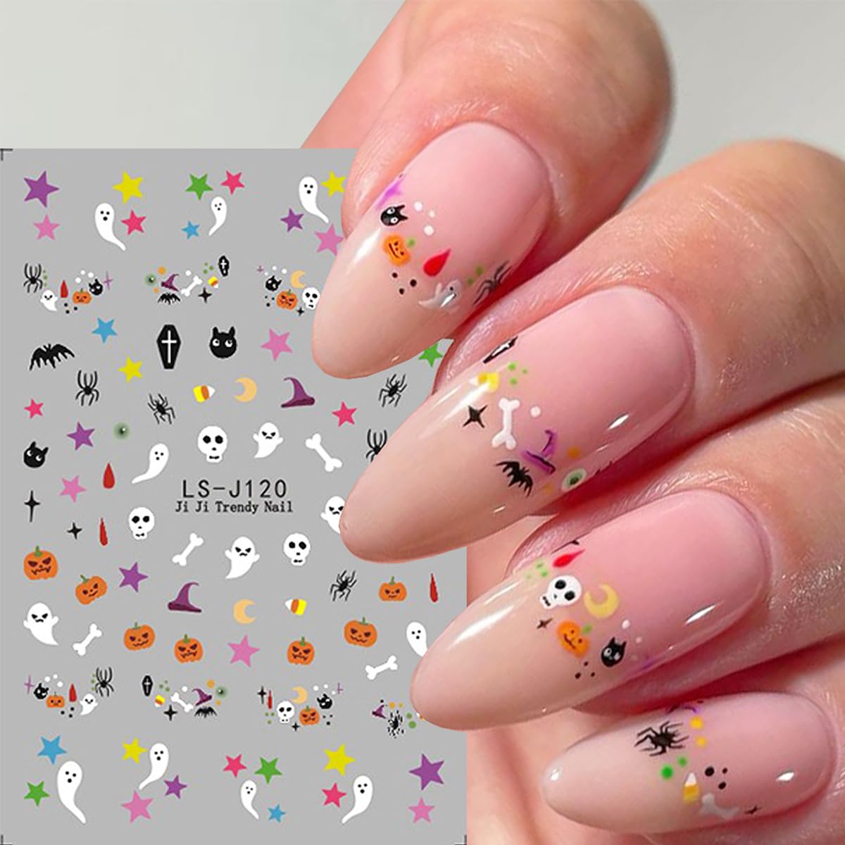 Halloween Nail Stickers for Nail Art, 6 Sheets Halloween Nail Art Stickers Cute Pumpkin Spider Ghost Nail Decals 3D Self-Adhesive Skull Cat Spider Web Nail Designs Charms for Women Manicure Decoration