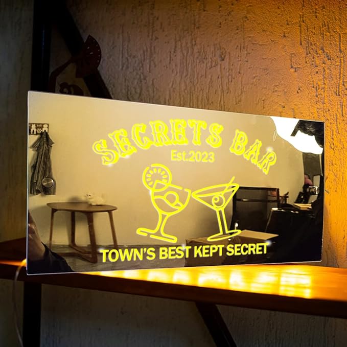 Personalized Bar LED Custom Light Up Mirror Multi Colour Lighting, Custom Name Neon Sign Light Wall Decor for Bedroom, Bar, Barber Shop