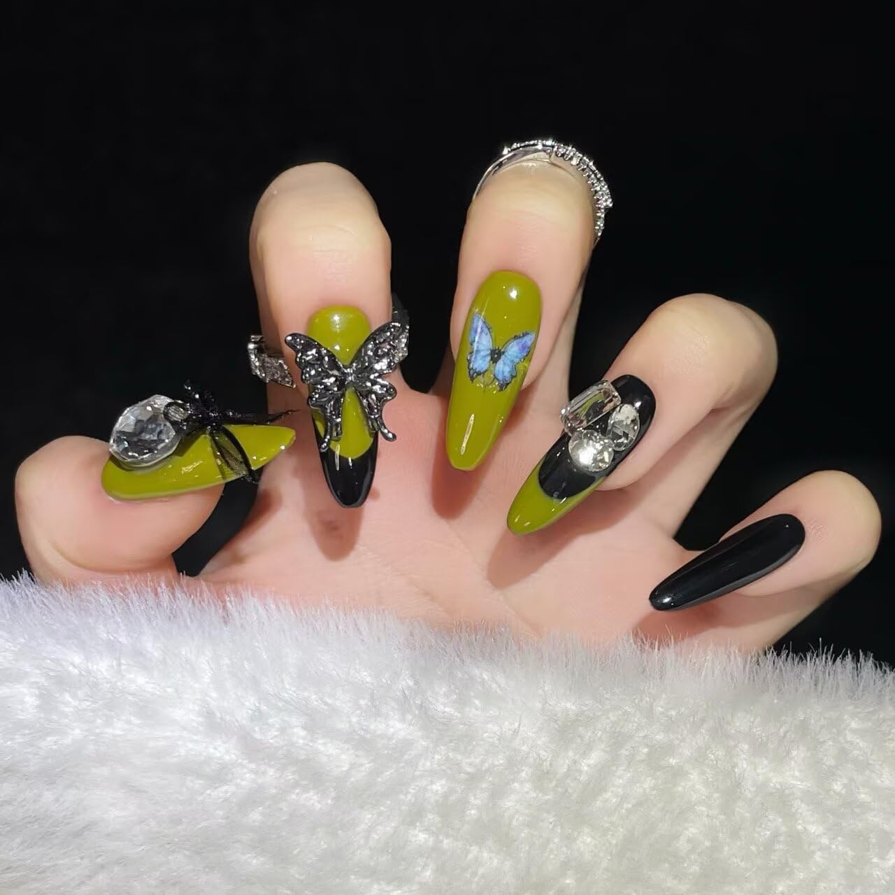 Handmade Press On Nails Green Butterfly Reusable Stick On Fake Nails Luxury Elegant Sexy Style For Women Gift With Nail Glue S
