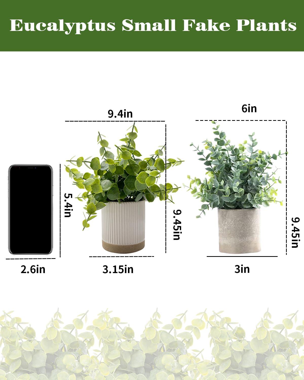 Coferset Small Fake Plants Eucalyptus Potted Artificial Plants Faux Plant Greenery in Ceramic Pot for Bedroom Kitchen House Living Room Shelves Farmhouse Table Office Desk Bathroom Home Indoor Decor