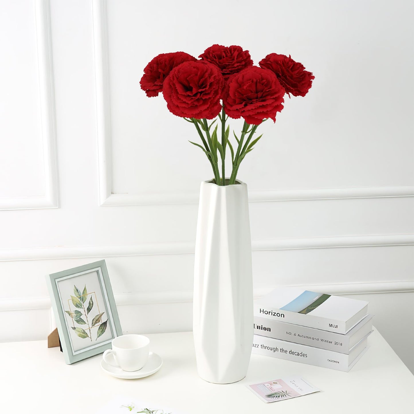 10 Pcs Artificial Carnation Flowers for Wedding Bridal Bouquets Home Table Centerpieces Decor Floral Arrangements Supplies (Red)